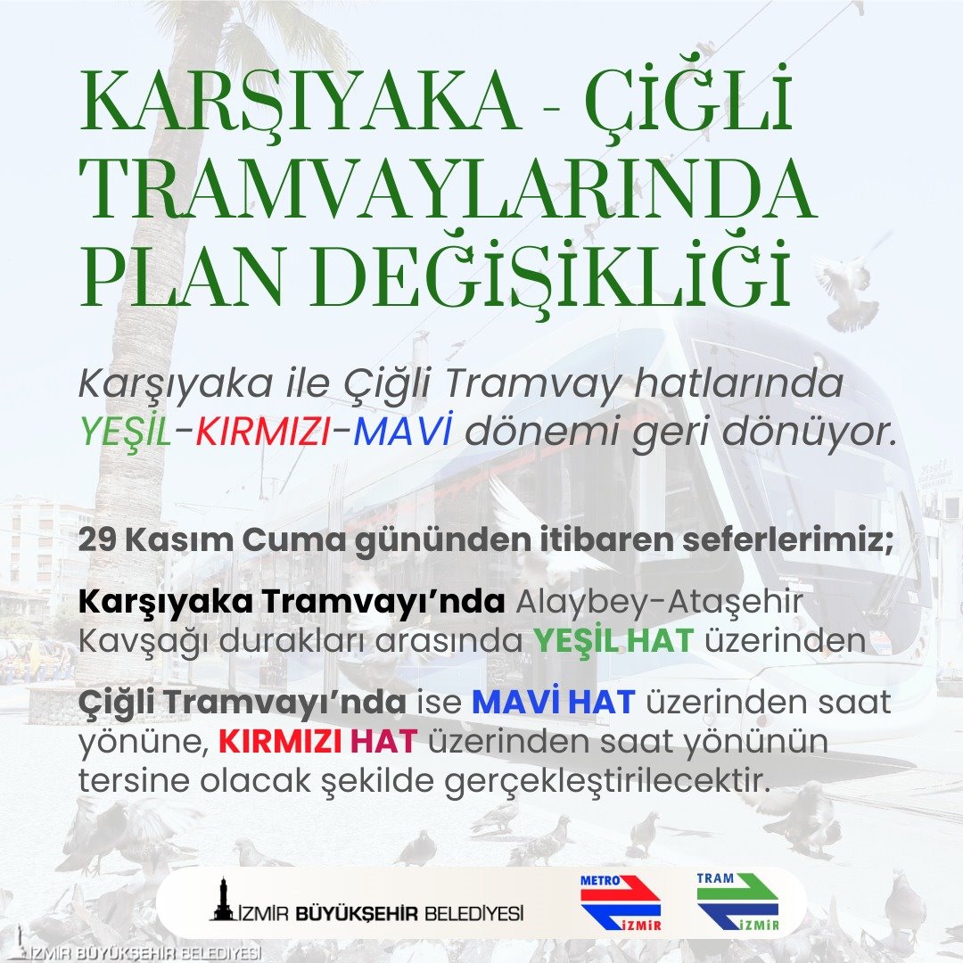 Karşıyaka Tramvayı’nda yeşil hat düzenlemesi