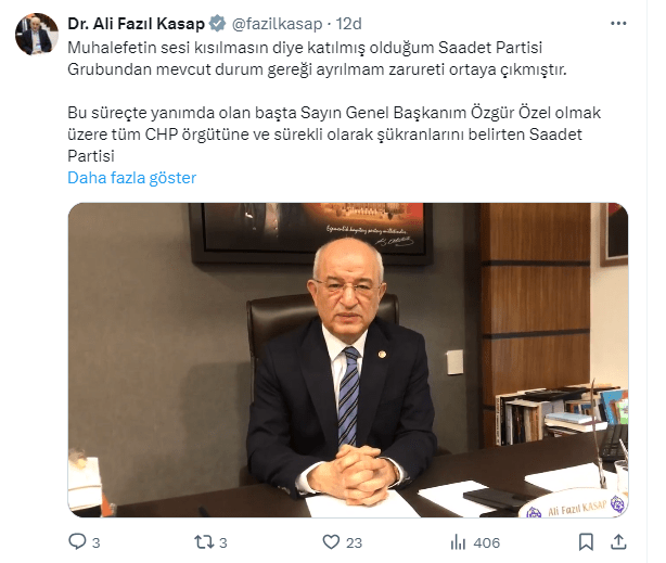 Ali Fazıl Kasap'tan CHP'ye dönüş mesajı