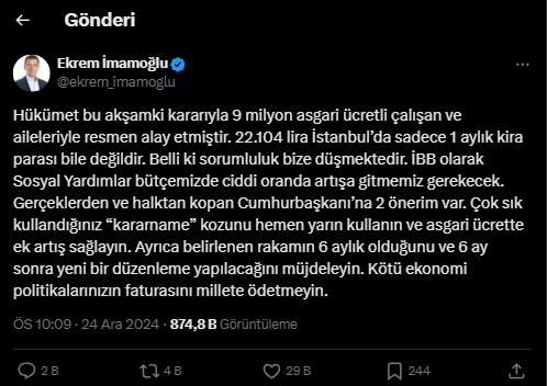 Ekrem İmamoğlu Asgari Ücret