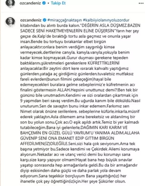 Özcan Deniz sosyal medya hesabından paylaşım yaptı. 