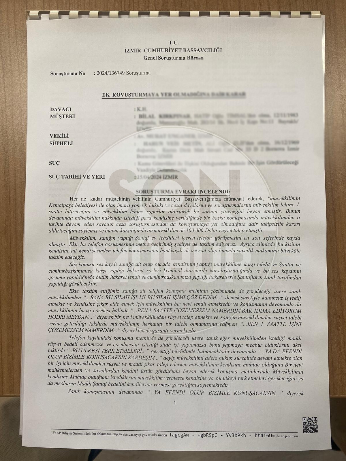 Savcılık, konuyla ilgili incelemesini tamamladı. 