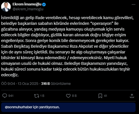 Ekrem Imamoğlu'nın Sosyal Medya Paylaşımı