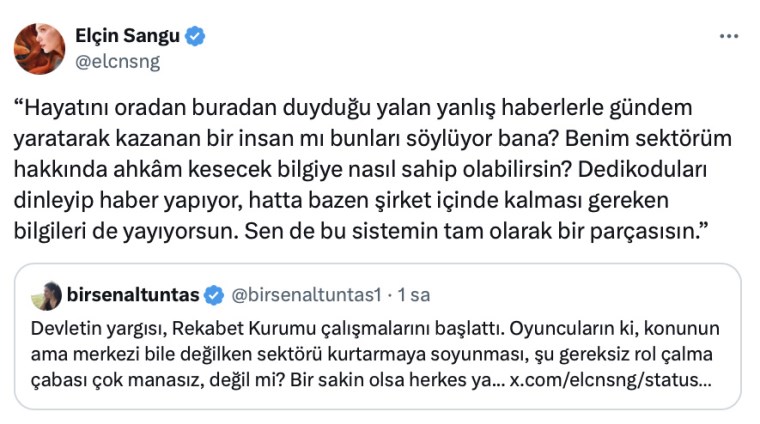 Elçin Sangu'nun Sosyal Medya Paylaşımı