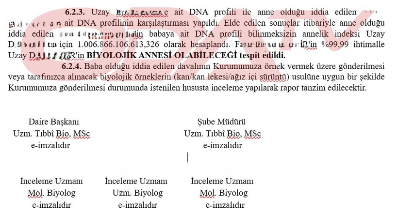 Hacı Sabancı’nın küçük Uzay’ın biyolojik babası olduğuna dair kesin bir bulguya ulaştı.