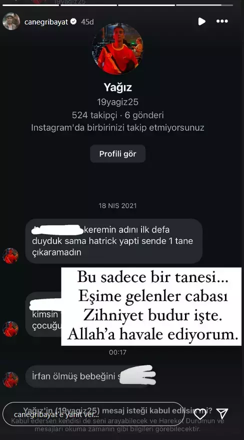 Çirkin mesajı paylaştı: "Allah'a havale ediyorum"