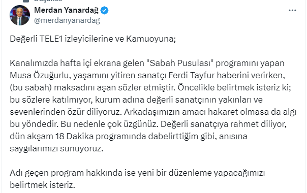 Merdan Yanardağ'dan açıklama