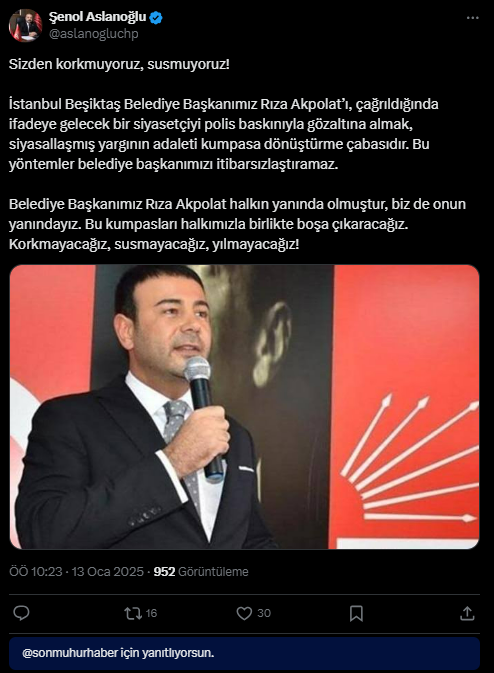 Şenol Aslanoğlunun Sosyal Medya Paylaşımı