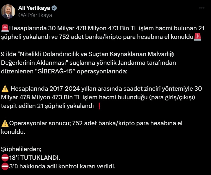 Bakan Yerlikaya operasyonla ilgili açıklamalar yaptı.