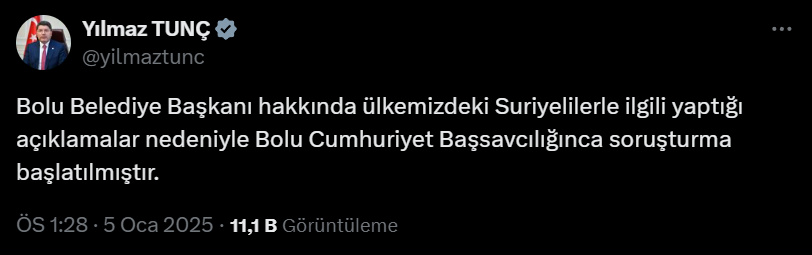 Tunç: "Soruşturma başlatılmıştır"