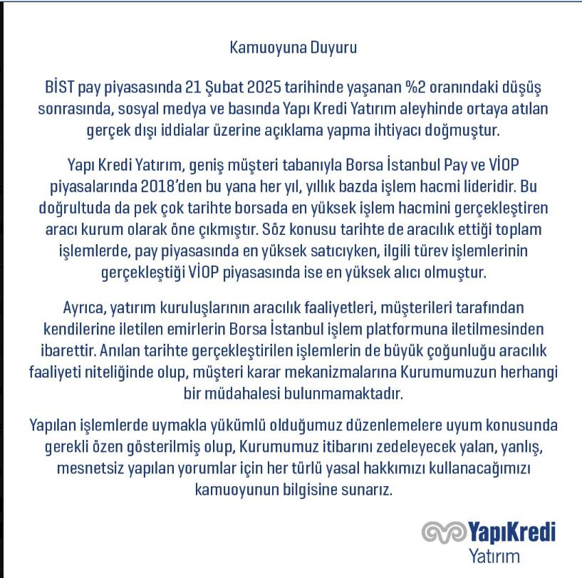 Yapı Kredi Yatırım Açıklama