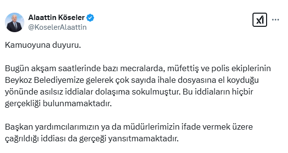 Alaattin Köseler'den kamuoyuna duyuru