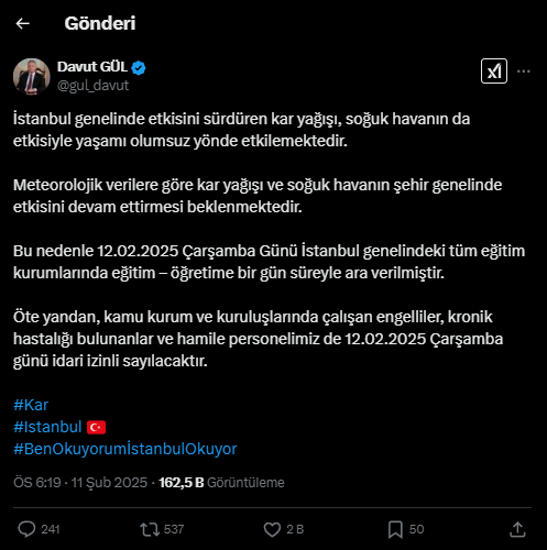 Davut Gül İstanbul Kar Tatili