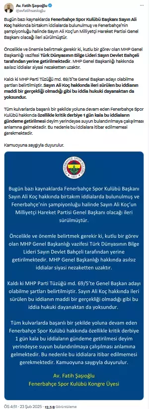 Fatih Şaşıoğlu Açıklama