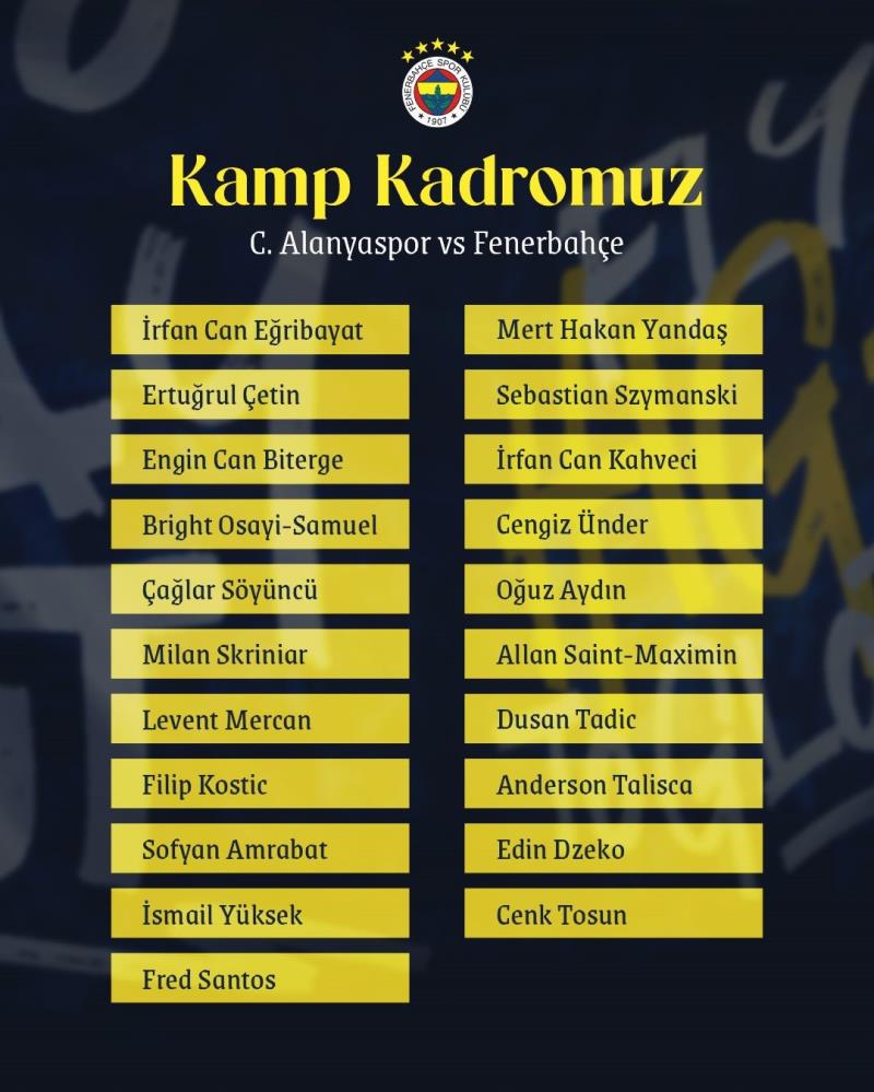 Fenerbahçe'nin Corendon Alanyaspor maçı kamp kadrosu