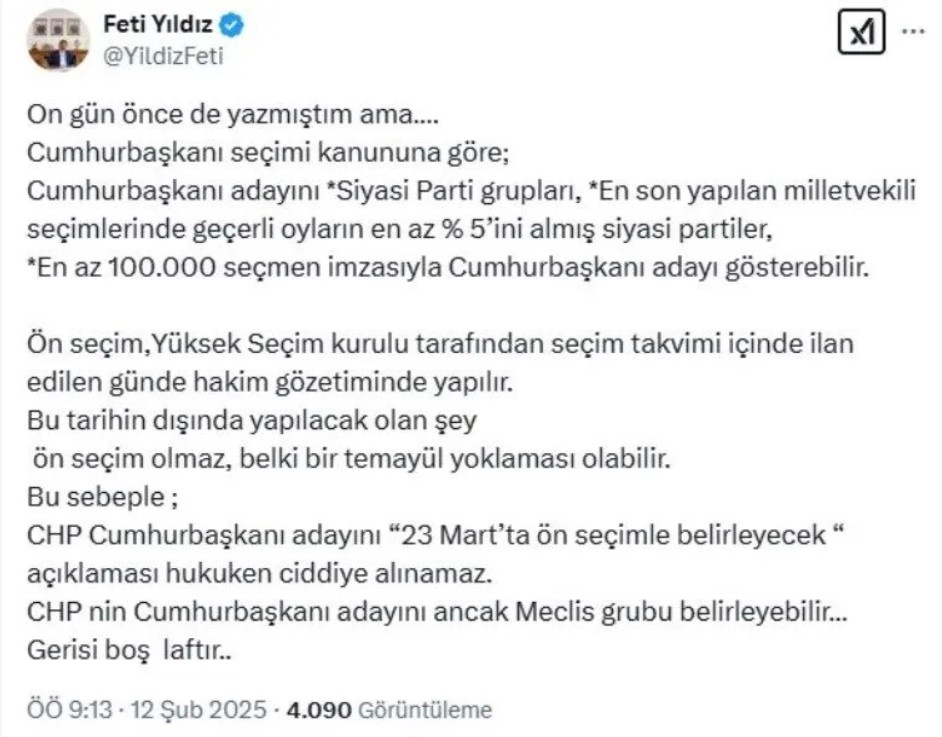 Fethi Yıldız Açıklama
