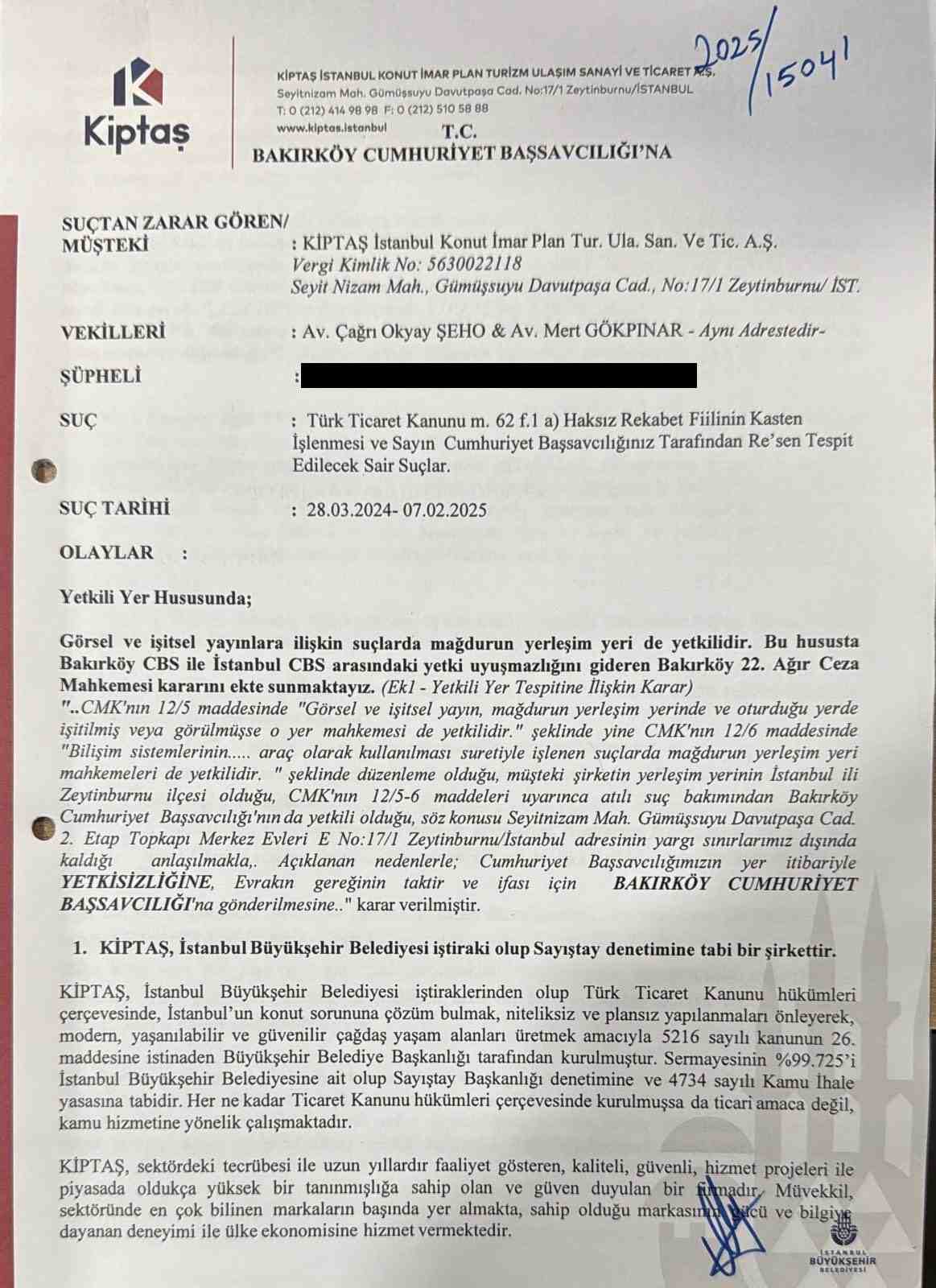 KİPTAŞ'tan suç duyurusu