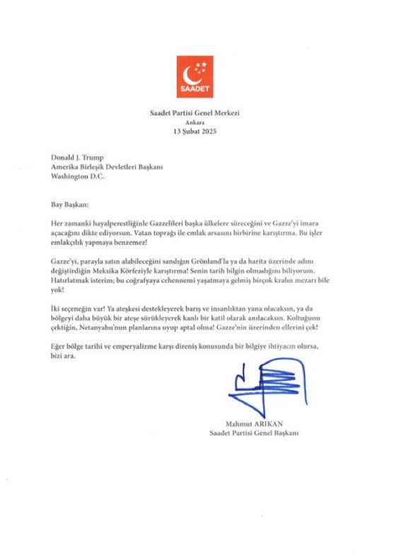 Mahmut Arıkan Trump Mektup
