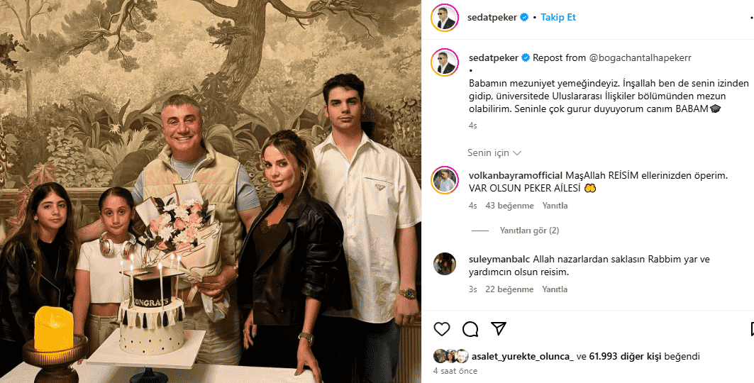 Sedat Peker eşi, oğlu ve kızlarıyla