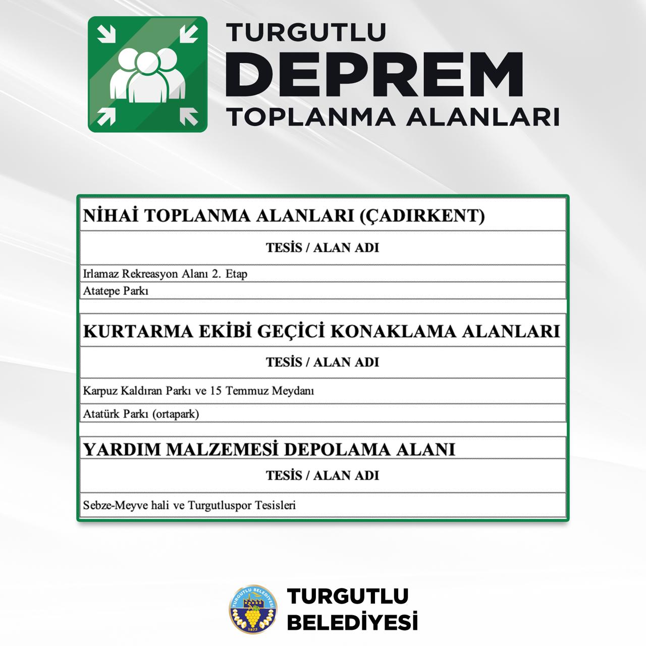 Turgutlu deprem toplanma alanları