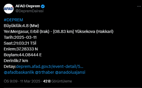 Afad Hakkari Deprem