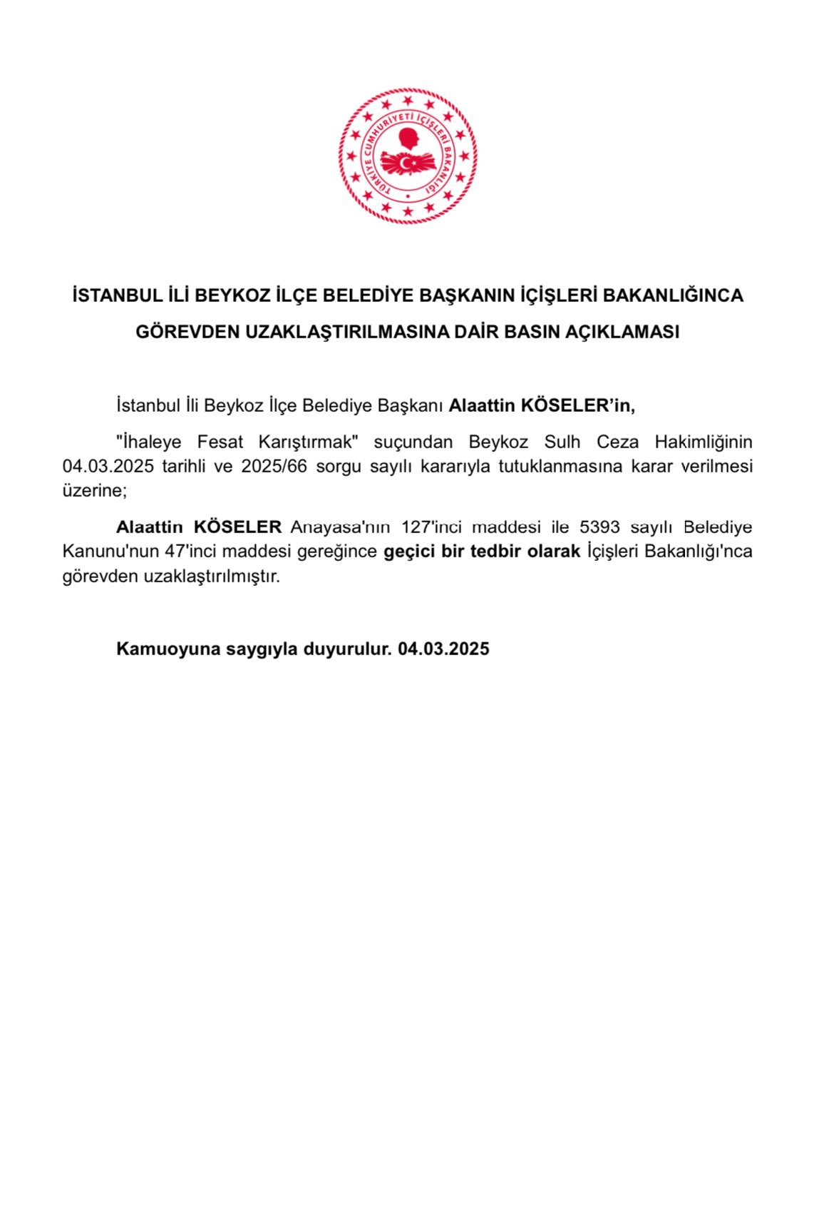 Alaattin Köeseler Görevedfn Uzaklaştırılma