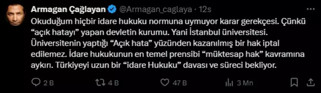 Çağlayan, paylaşımında şu ifadeleri kullandı: