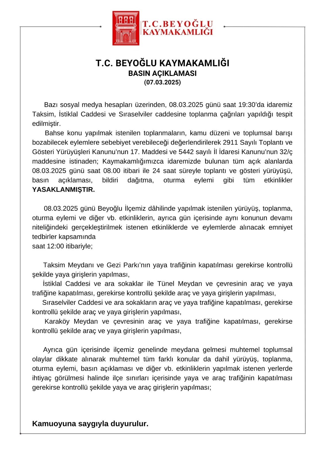 Vatandaşlara duyuru