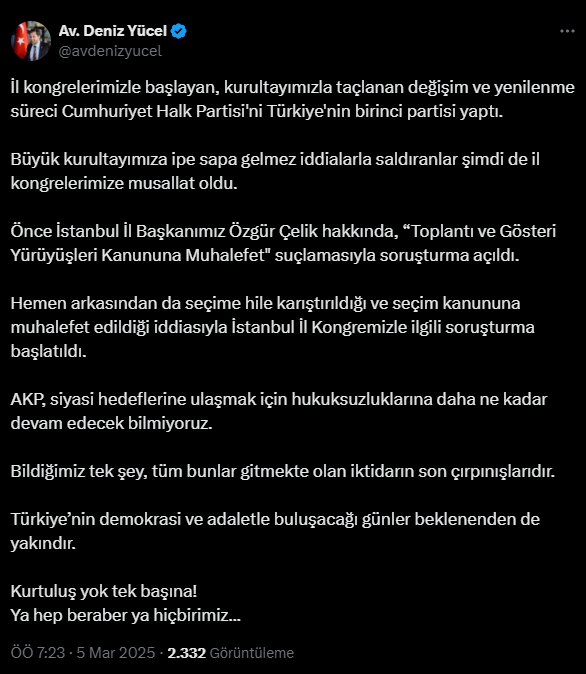 Deniz Yücel: AK Parti il kongrelerimize musallat oldu