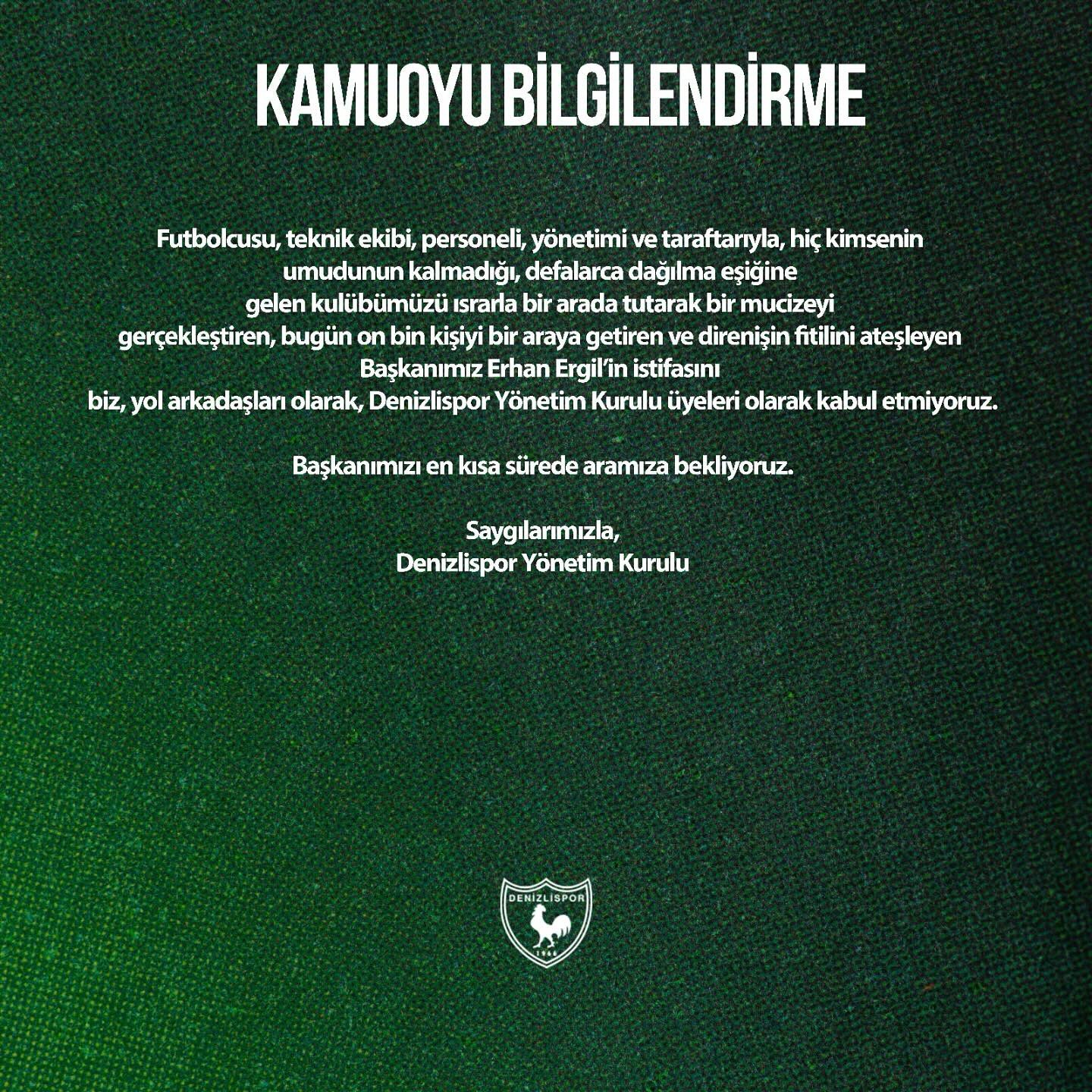 Yönetim Kurulu'ndan kamuoyuna açıklama