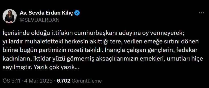 Sevda Erdan Kılıç X Hesabı