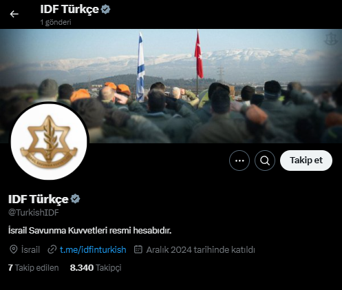 İsrail Ordusu Türkçe Hesap