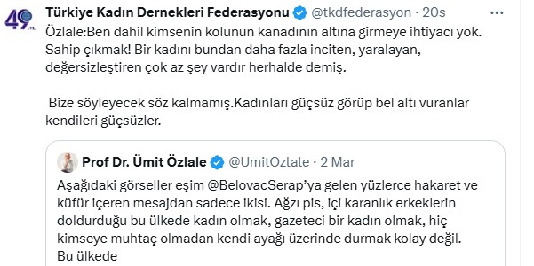 Kadın Dernekleri Federasyonu'ndan Özlale'ye tam destek.