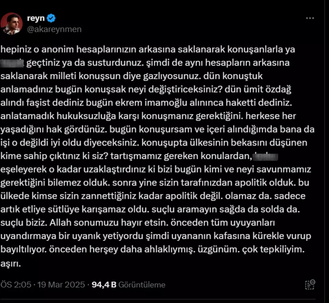 Reynmen Sosyal Medyadan Sert Çıktı