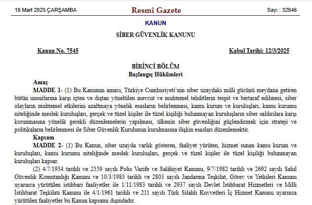 Siber Güvenlik Kanunu Resmi Gazete'de