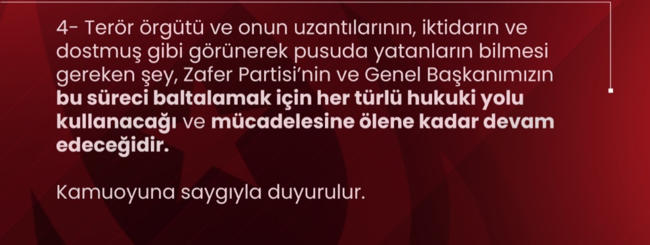 Zafer partisi öcalan mektubu sonrası açıklama