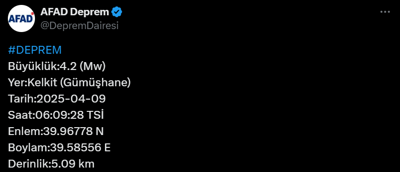 Afad Gümüşhane Depremi