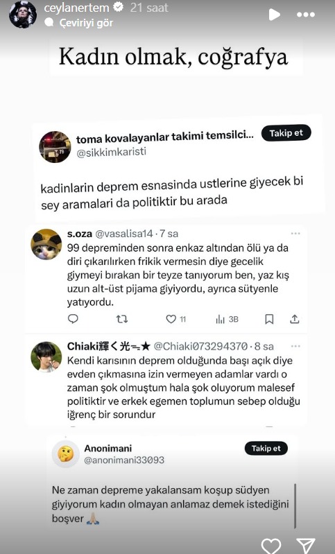 Ceylan Ertem afetlerde kadınların yüküne değindi