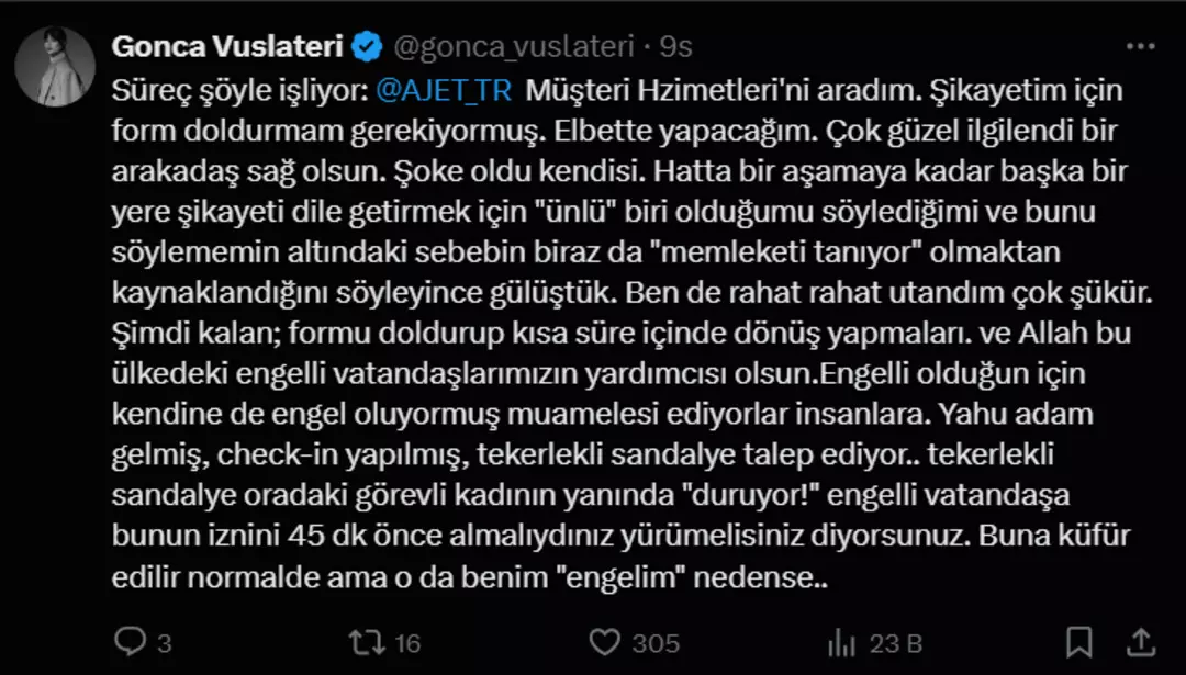 "Şikayet ettim"