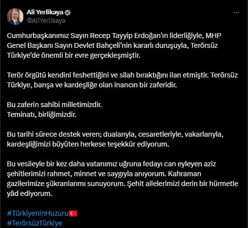 Ali Yerlikaya Terörsüz Türkiye Paylaşım
