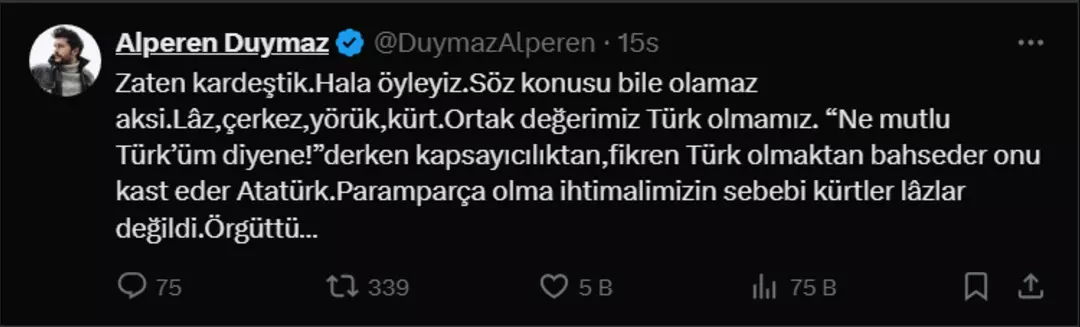 Alperen Duymaz’dan dikkat çeken paylaşım