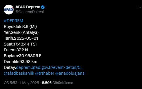 Antalya Serik Deprem Afad