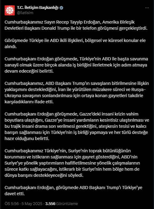 İletişim Başkanlığı Erdoğan Trump