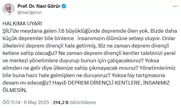 Naci Görür'den Uyarı