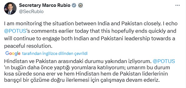 Rubio'dan itidal çağrısı