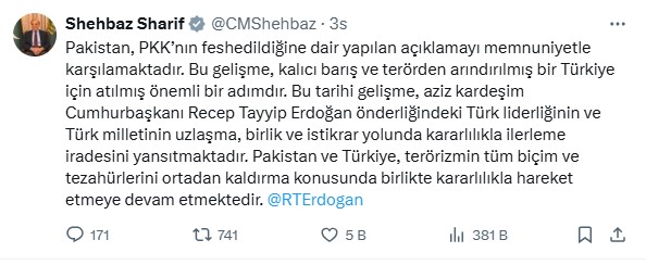 Şahbaz Şerif X paylaşımı