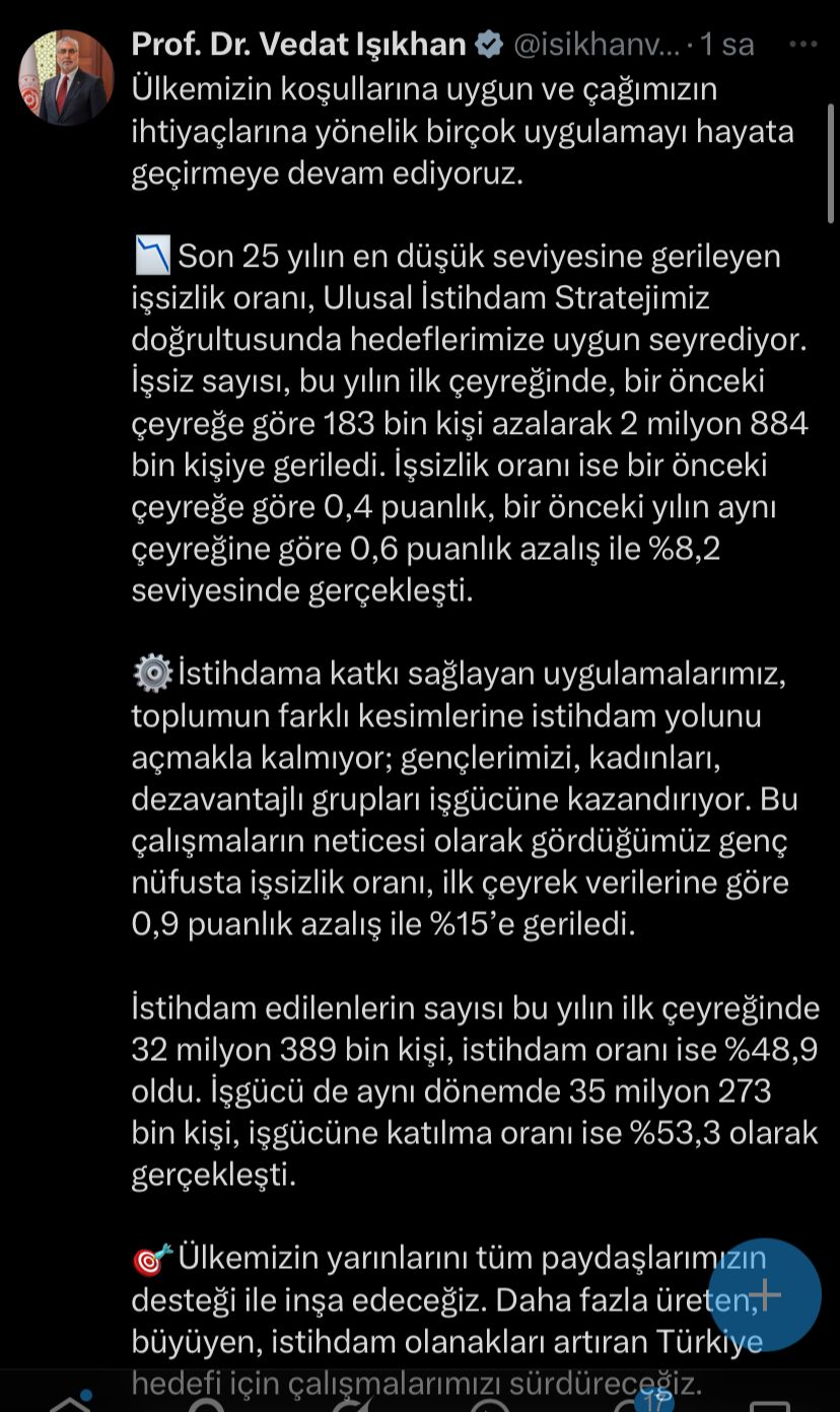 İstihdam sayısı 32 milyonun üzerinde