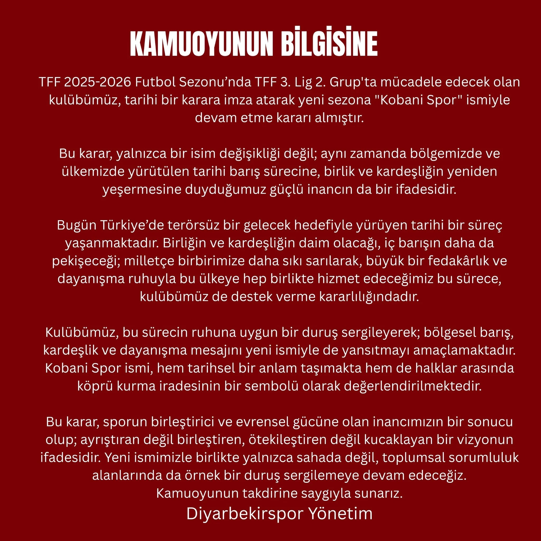 Diyarbekirspor Açıklama