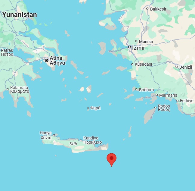 Girit Adası açıklarında meydana gelen deprem noktası