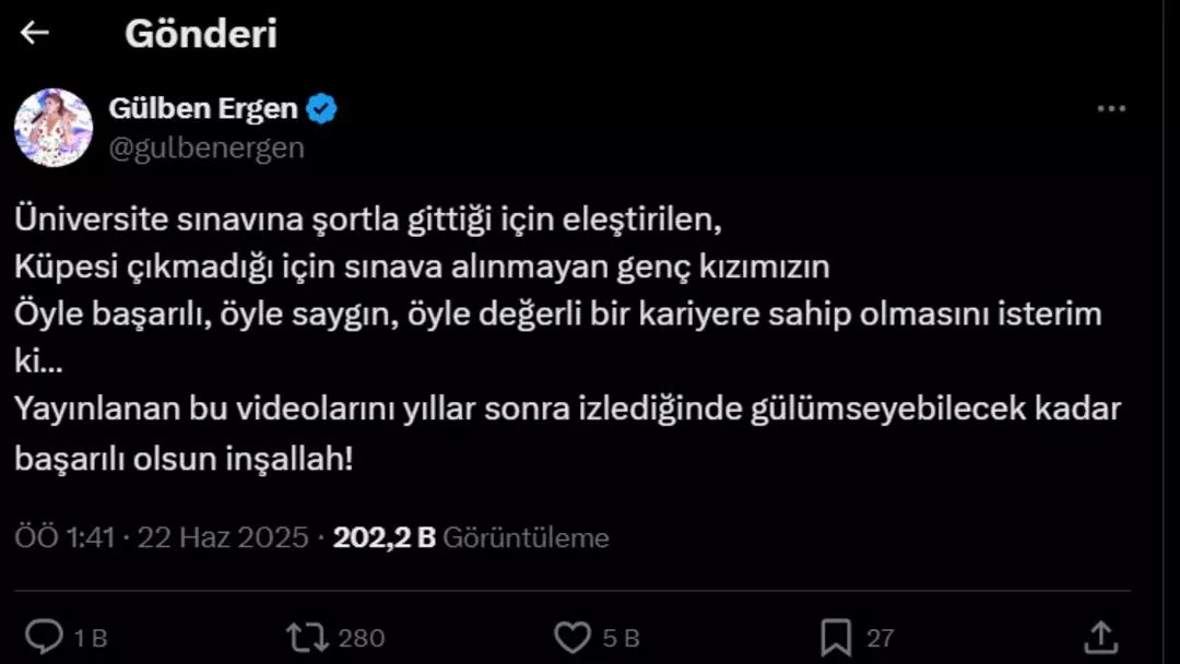 Gülben Ergen’den destek mesajı