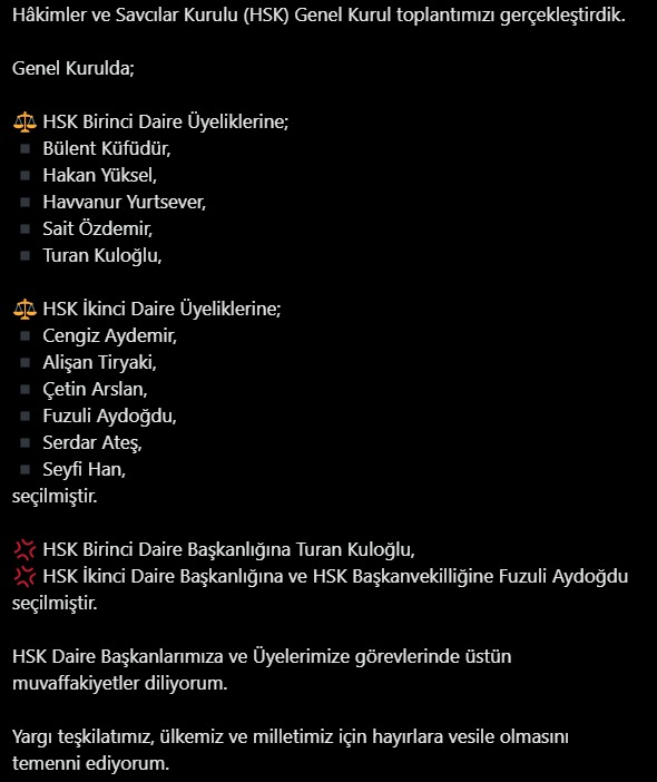 Bakan Tunç'tan yeni yönetime başarı dilekleri